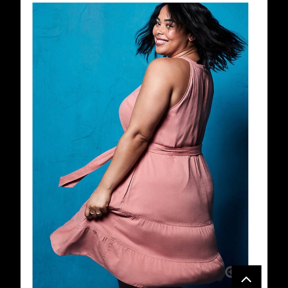 DUSTY CORAL STRETCH WOVEN SELF TIE TIERED DRESS